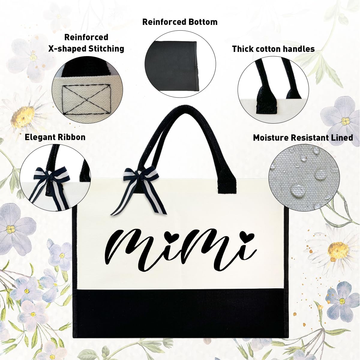 Mimi Tote Bag, Grandma Gift, Christmas, Birthday, Mother's Day, Retirement Gift, Black and White, One Size - Image 4