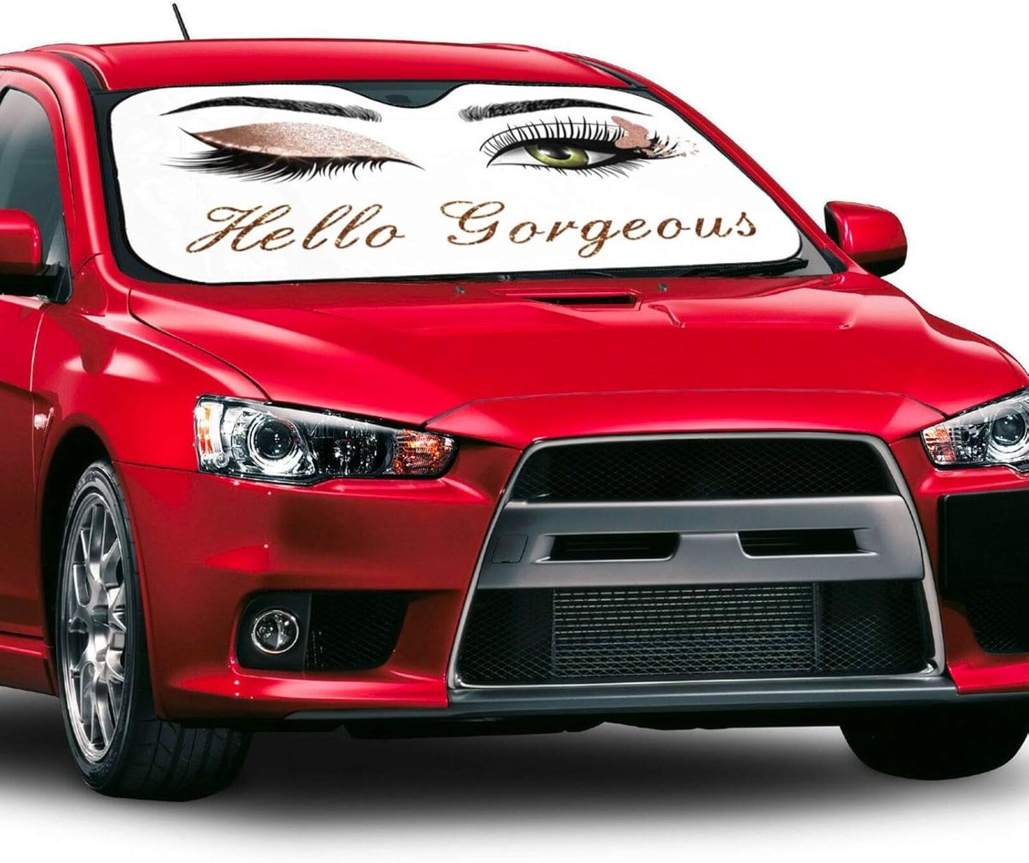 Car Windshield Sun Shade, Hello Gorgeous Women Eyelashes Foldable UV Ray Sun Visor Protector Sunshade to Keep Your Vehicle Cool (51" x 27.5")