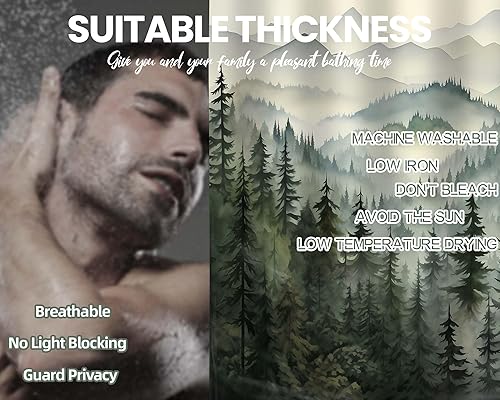 Miniatura 7 de Cortina de ducha de montaña, bosque verde, naturaleza, cortinas de ducha para baño, rústico, bosque, pino, paisaje, juegos de decoración de baño,