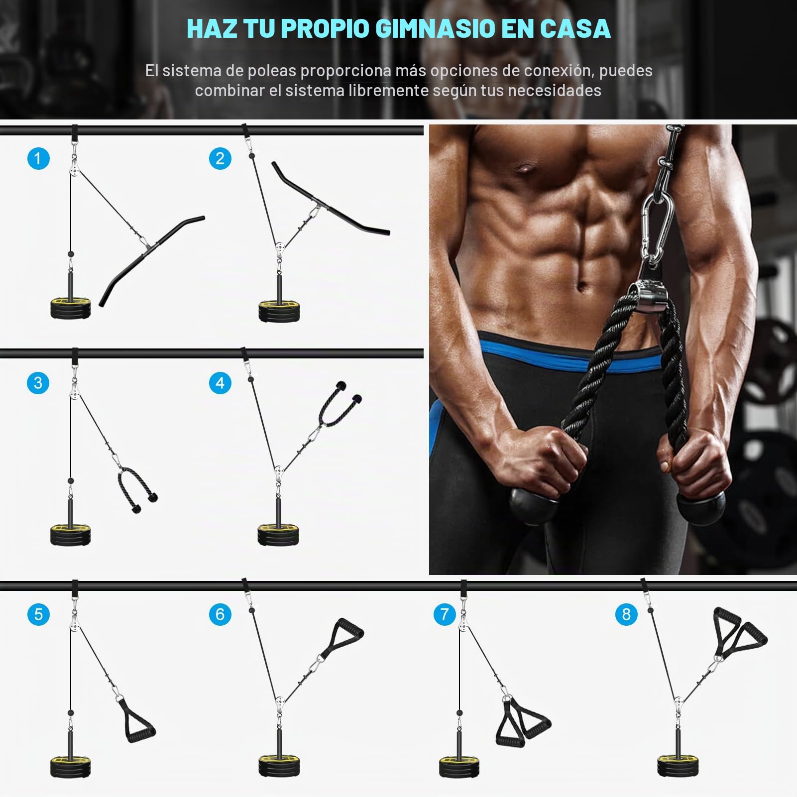 Polea Gimnasio Casa, DIY Triceps Polea Gym Casa Polea Maquina Musculacion Sistema de Poleas Gimnasio Casa Entrenamiento Pecho Espalda Tríceps