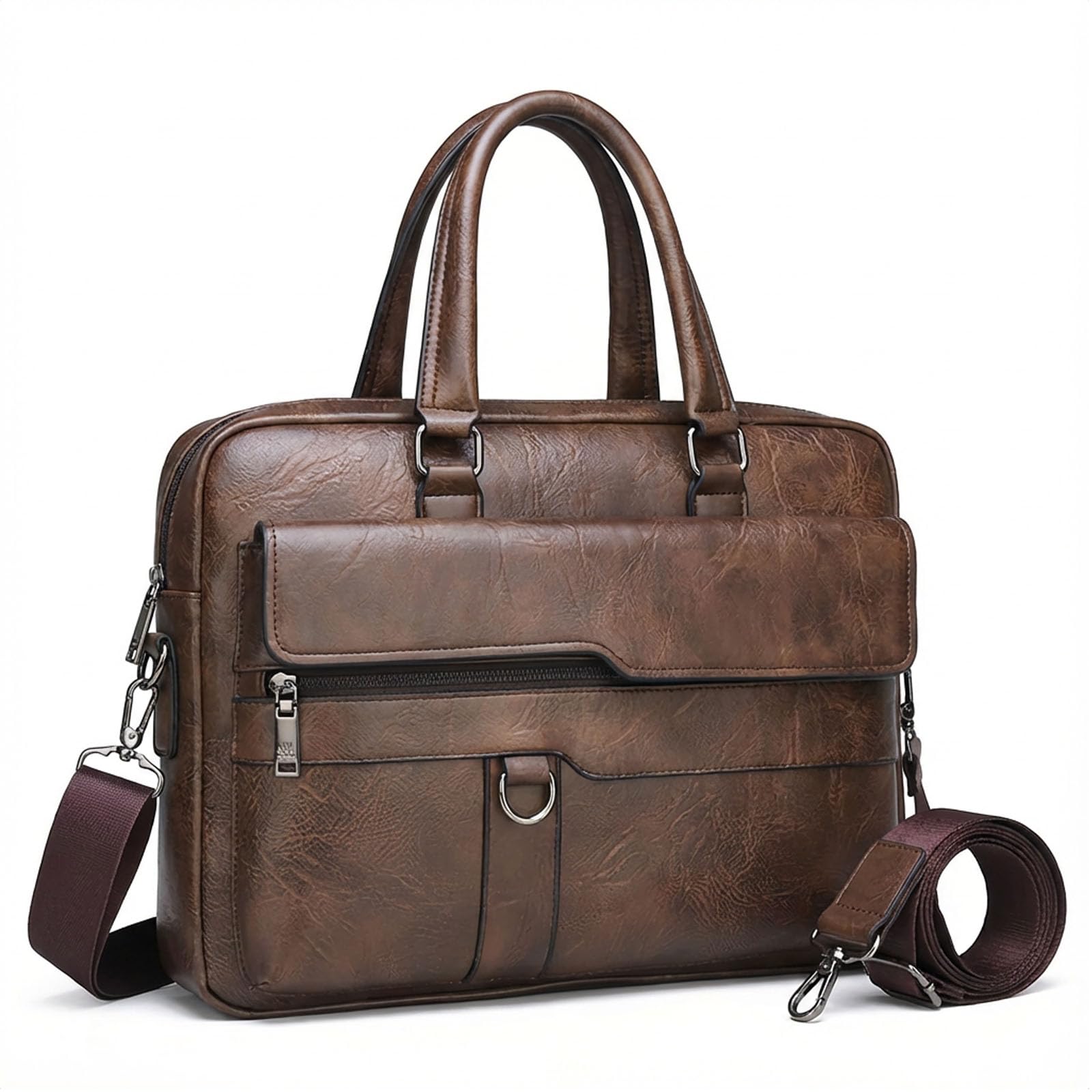 Classic Leather Handbag Briefcase for Men Business Shoulder Messenger Bag Laptop Bag Attache Case Fits 15 7 Inch