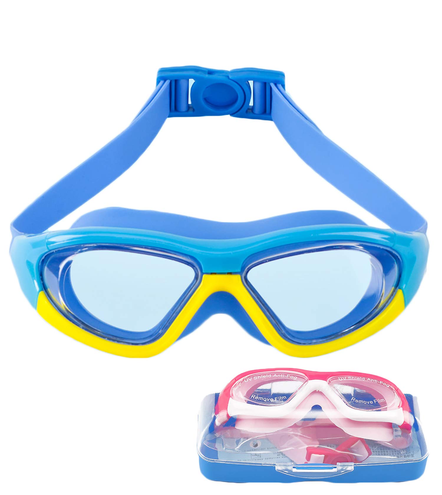 Occhialini da nuoto per bambini con montatura larga 3-15 anni, anti appannamento, protezione UV, nessuna perdita, per bambini, ragazzi, ragazze, giovani, adolescenti, concorrenza, cartoni