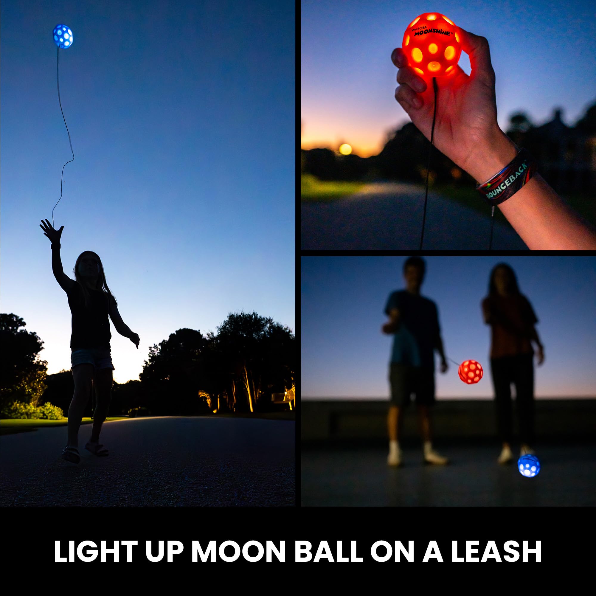 Waboba Boule de Lune LED rebondissante avec dragonne – Boule lumineuse à rebond élevé pour enfants et adultes