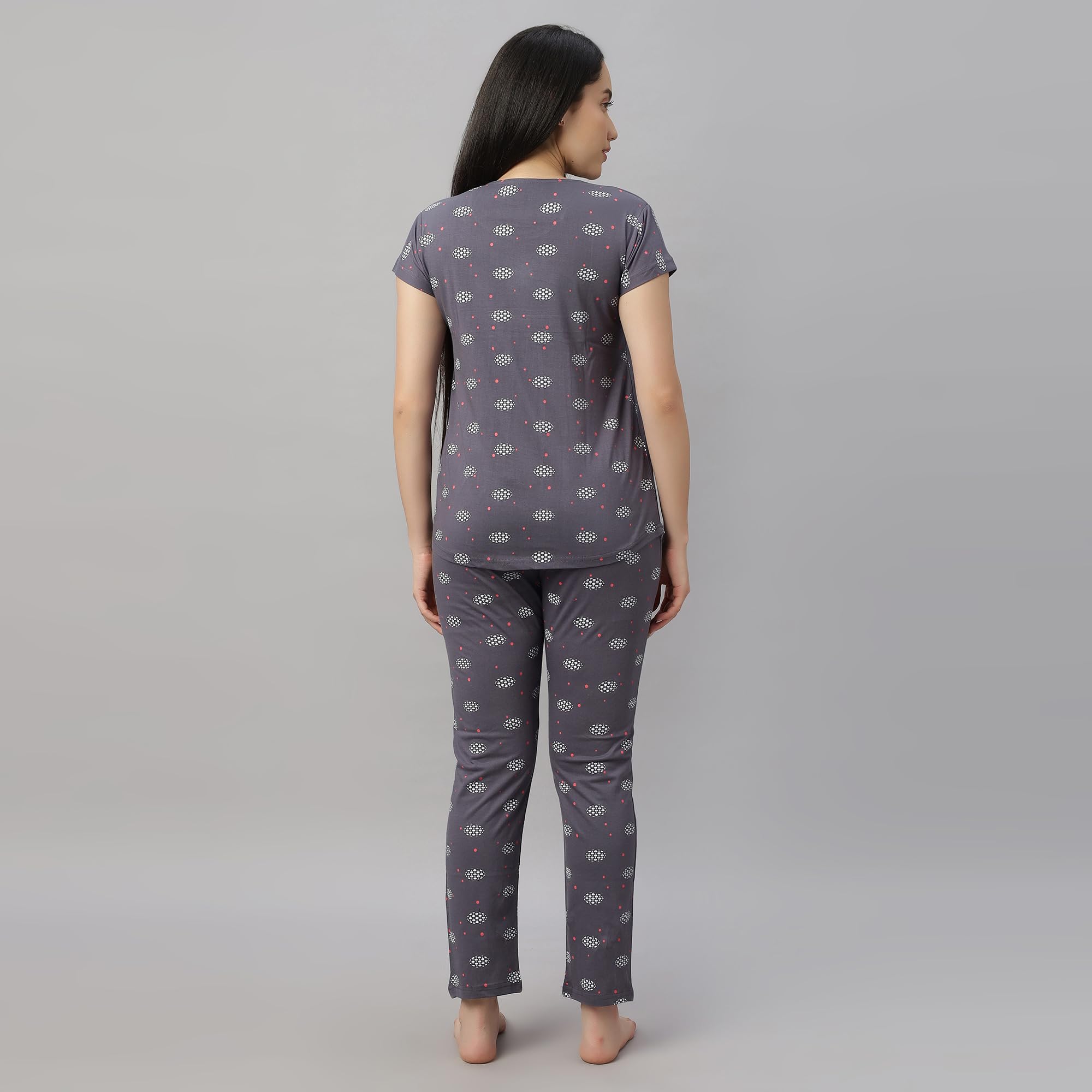 DZZO New Women's Cotton Printed Maternity Night Suit | Comfortable Feeding Night Dress | Soft & Breathable Nursing Pajama Set | Color - Grey, Size - M - Image 4 thumbnail
