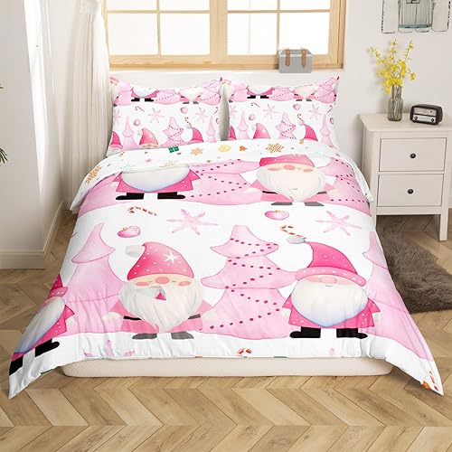 Miniatura 3 de Decoración de Navidad de gnomo, funda de edredón de Papá Noel, juego de cama de árbol de Navidad rosa, funda de edredón de gnomo de Navidad,