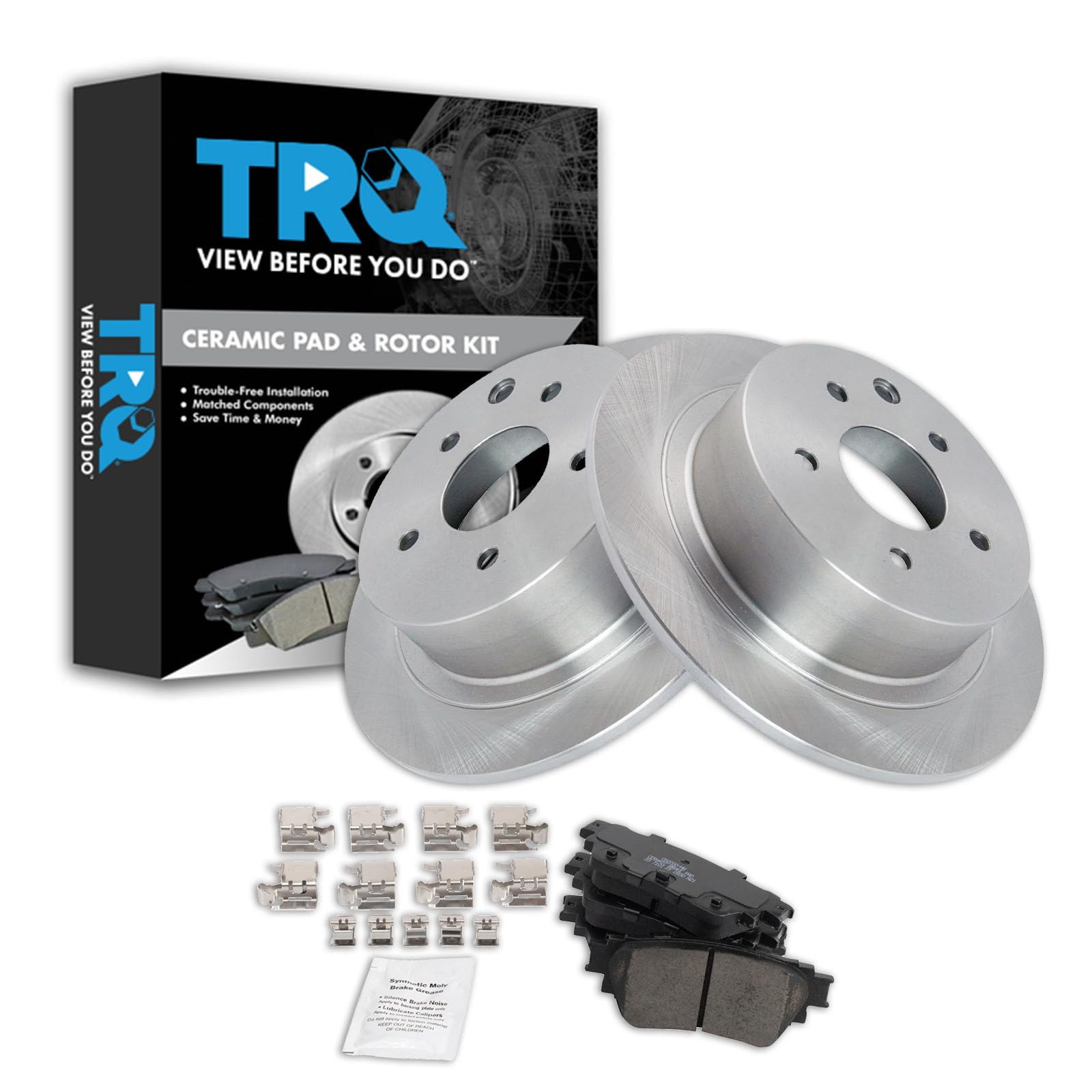 TRQ Rear Brake Pad and Rotor Set Ceramic Compatible with 2019-2021 Nissan Altima with Manual Parking Brake