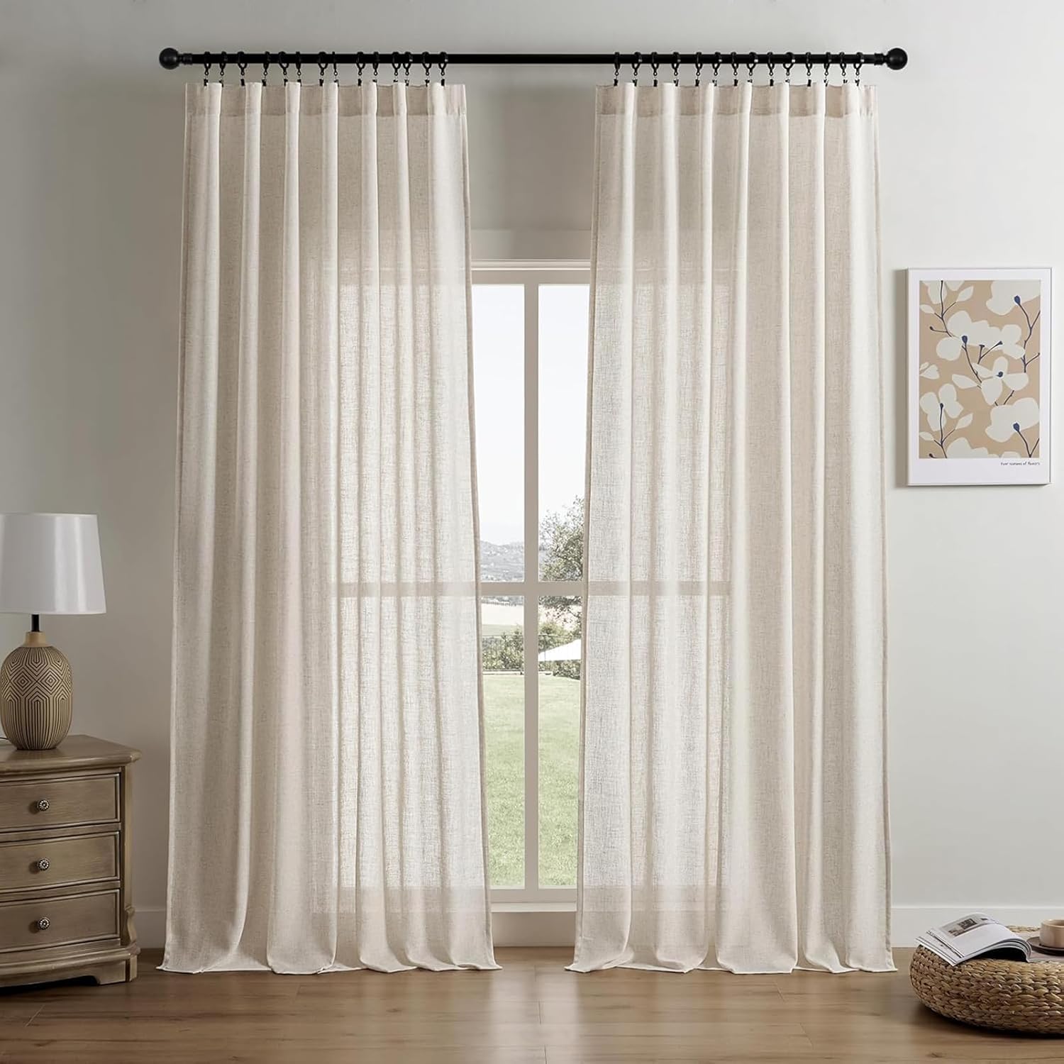Joydeco Linen Curtains 90 Inch Length for Bedroom, Beige Light Filtreing Curtains 90 Inches Long Living Room Drapes 2 Panel Sets with Rod Pockets Back Tab (90" L x 52" W, Beige) Beige 52"W x 90"L (Pack of 2)
