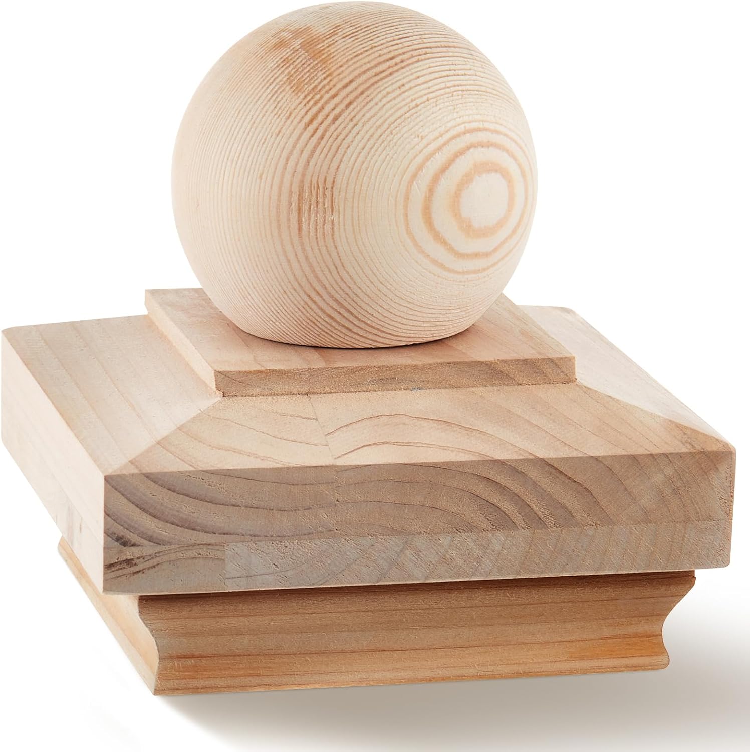 Hosuly 2 Pcs 4x4" (Actual 3 x 5/8) Fence Wood Post Cap Cedar Ball Finial Newel Post Caps for Outdoor Wooden Fences Garden Mailboxes Decks (Classic Style)