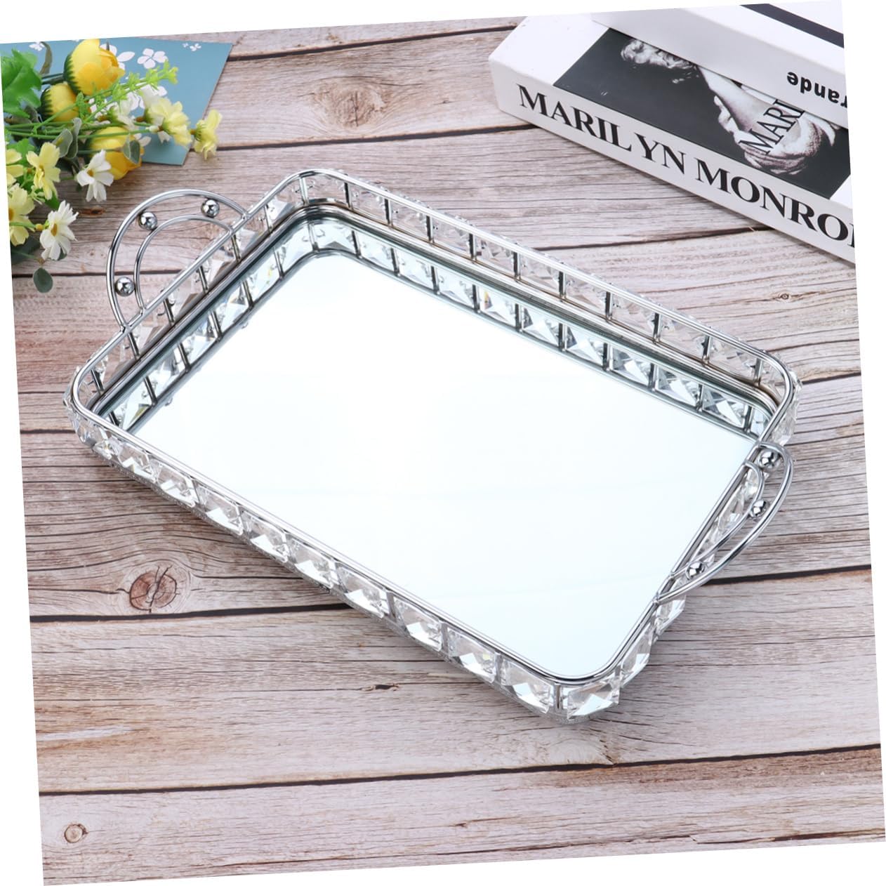 1pc Silver Crystal Jewelry and Cosmetic Storage Tray Elegant for Dressing Table for Organizing Jewelry and