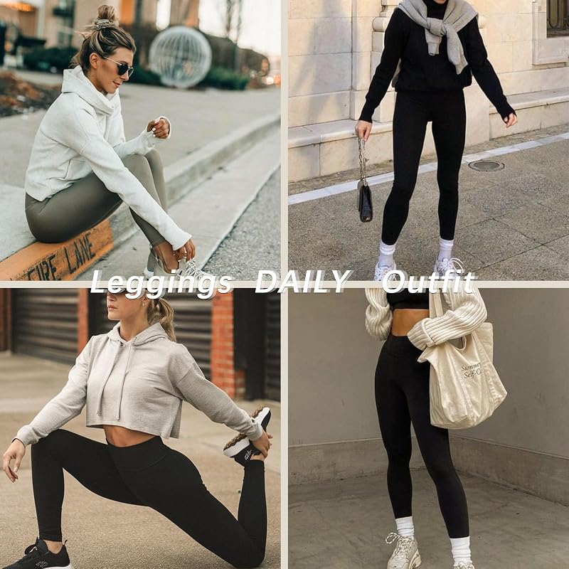 Diravo 4 Pack Black Leggings for Women,Tights Buttery Soft Tummy Control Pants Lined Legging for Yoga Workout Athletic(4 Packs-White/Burgundy/Navy Blue/Dark Gray,L) image 7
