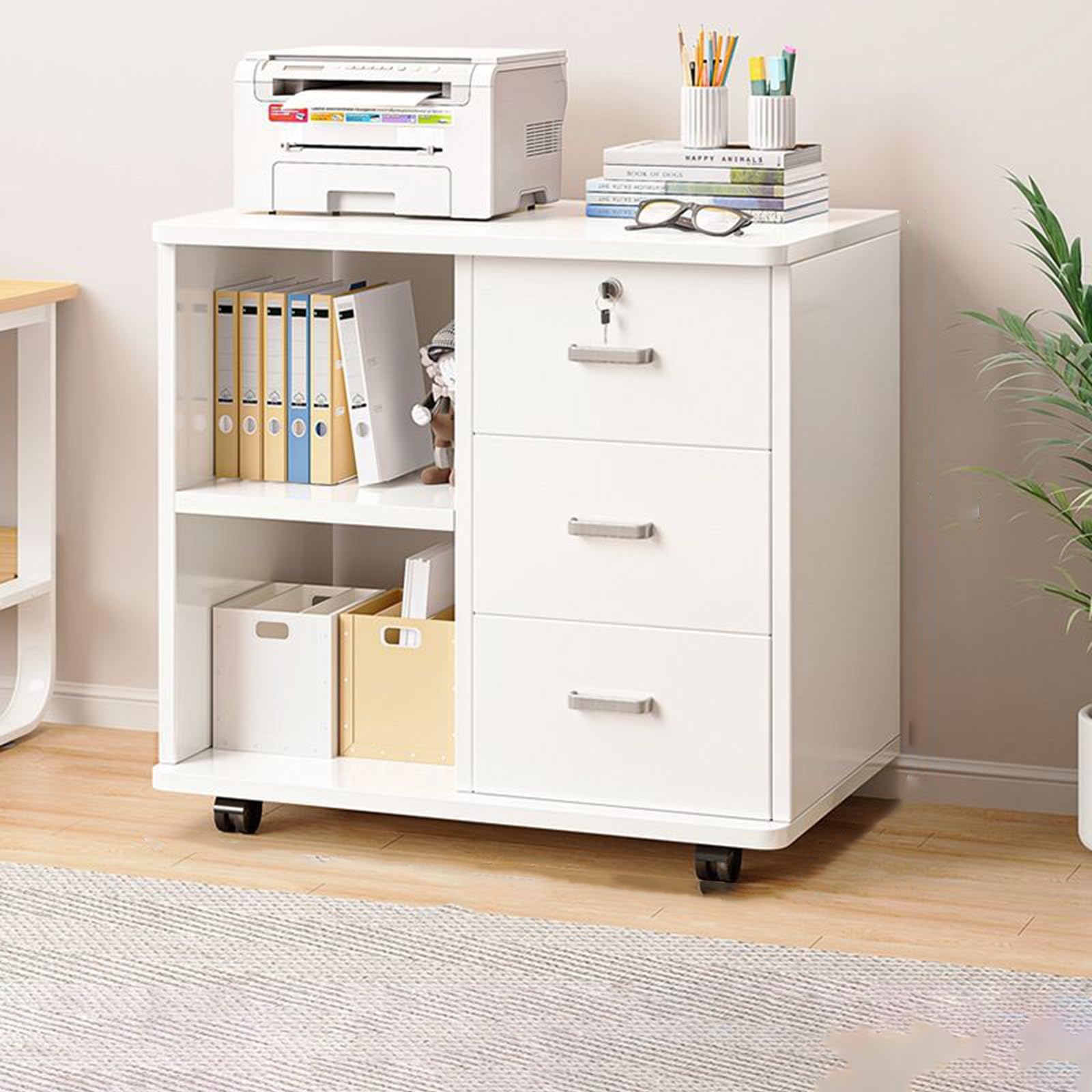 Aioneer Wooden File Cabinet Mobile Drawer Storage Organizer For Home Office Side File Storage With Printer Stand Efficient Workspace Solution.-Wei?-60 * 34 * 59cm