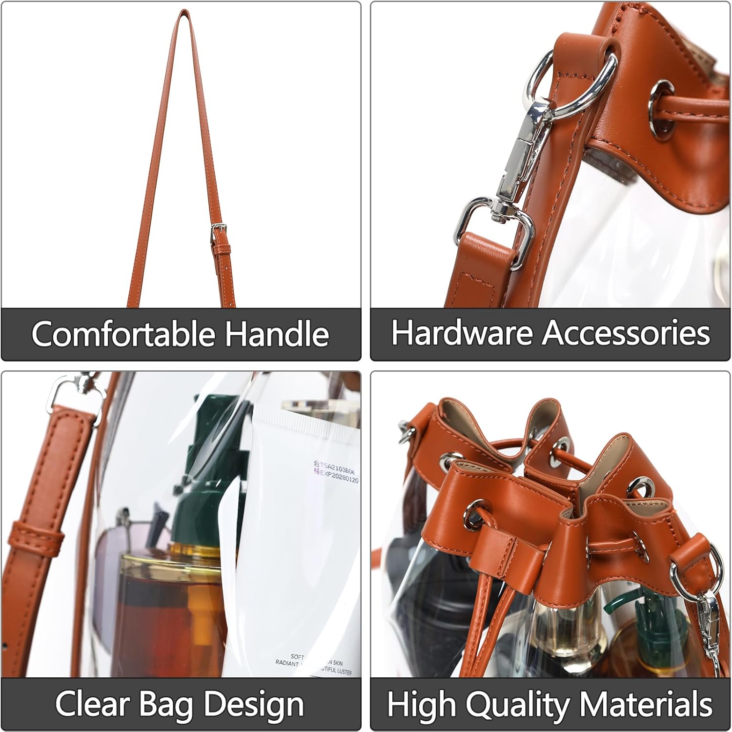Clear Bag for Stadium Approved, Clear Crossbody Bucket Bag Transparent PVC Purse for Women, Concert Stadium Events