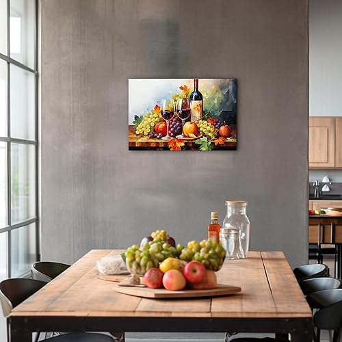 Miniatura 30 de Hzddty Lienzo decorativo para pared, diseño rústico de cocina, vino tinto y pan, cuadros de comida para decoración de pared, impresiones de pintura