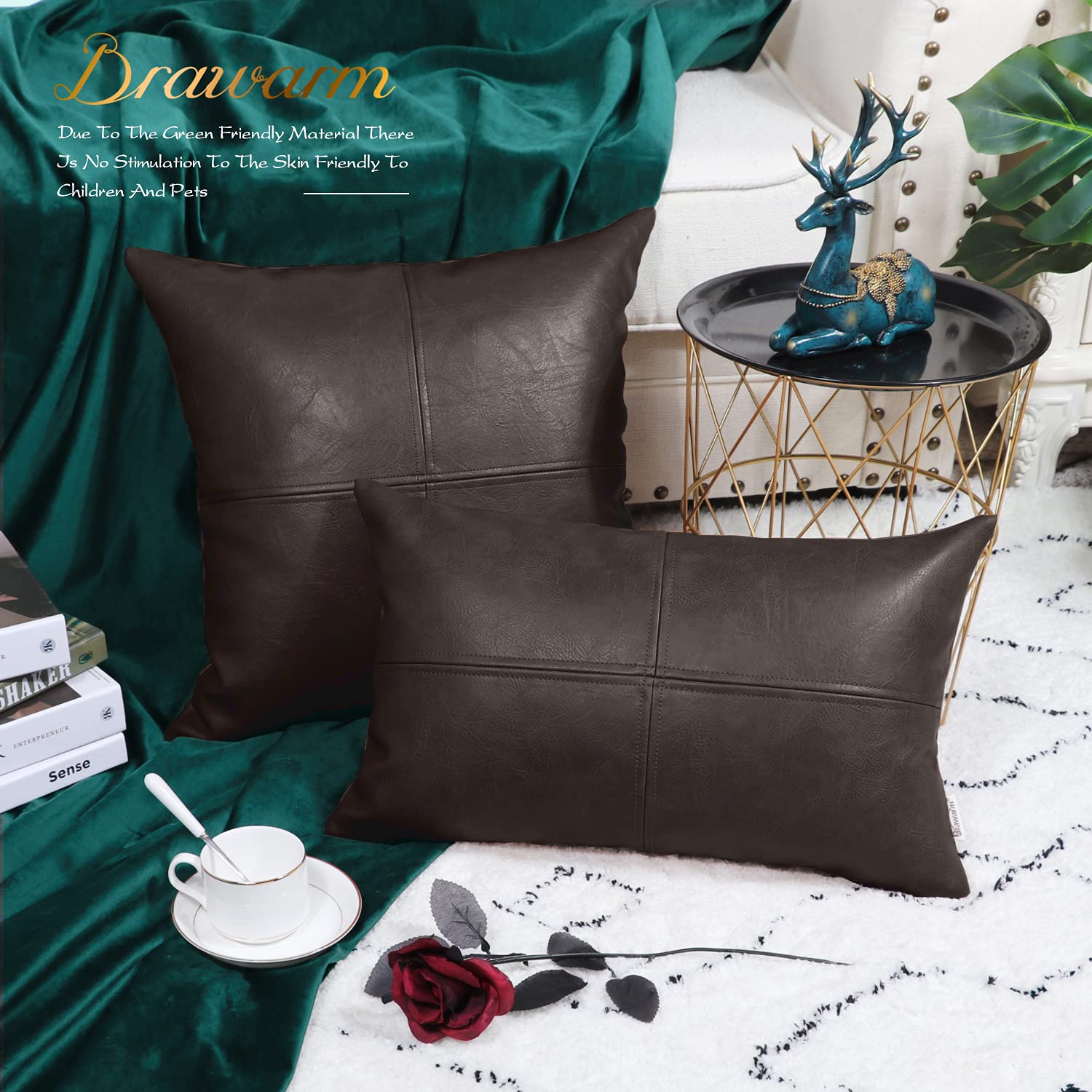 Amazon.co.jp: Brawarm Coffee フェイクレザー スロー枕カバー 22 x 22