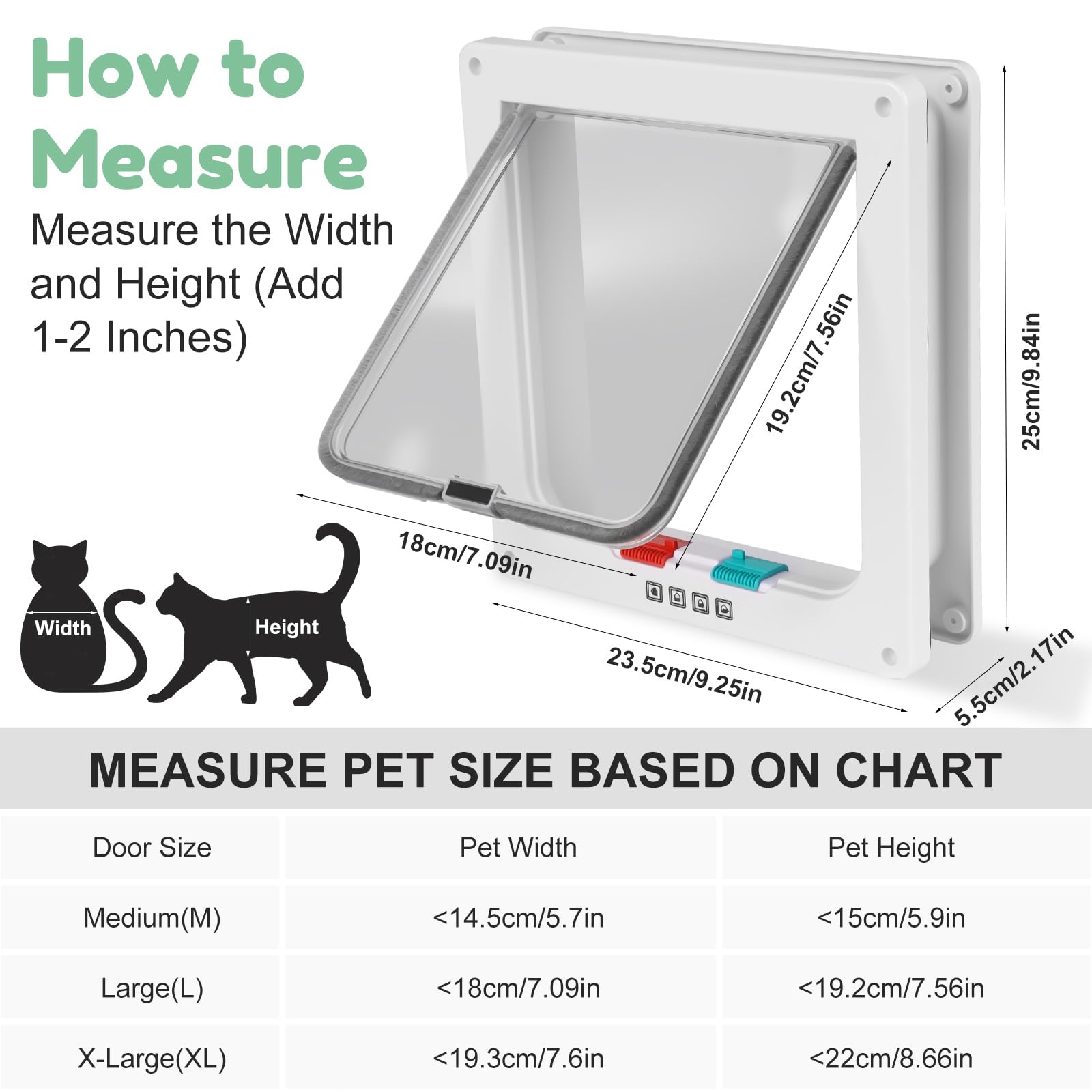 Chatière pour chat - Verrouillage à 4 voies - Chatière résistante aux intempéries et sécurisée avec kit d'installation facile pour portes et murs intérieurs/extérieurs (L)