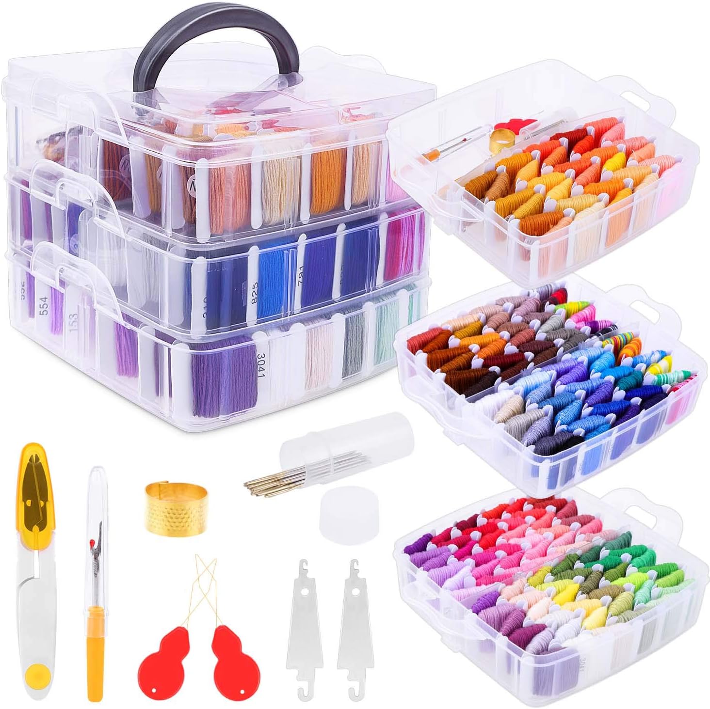 Embroidery Floss Friendship Bracelet String with Organizer, Shynek 199 Pcs Embroidery Kit Include 162 Colors String for Bracelets and 37 Pcs Cross Stitch Threads Supplies Tools for Embroidery and Frie