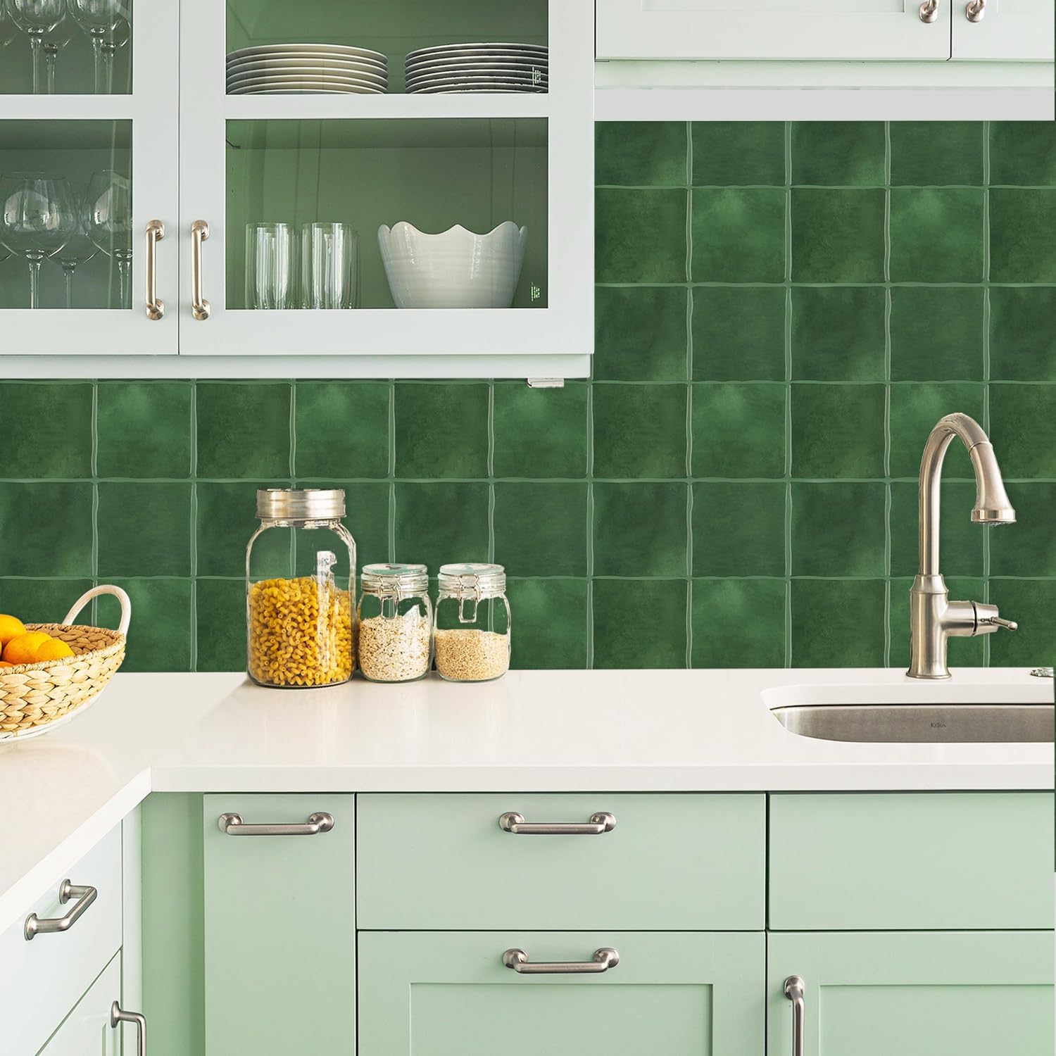 Peel and Stick Backsplash – Wall Tile for Kitchen Backsplash 9"x9" Self-Adhesive Tile Backsplash for Bathroom 3D Wall Stickers (4 Sheets, Green)