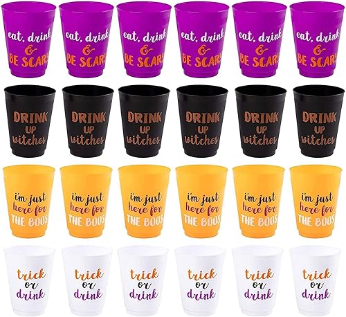 Vasos de plástico para fiesta de Halloween (473 ml, 4 colores, 24 unidades)