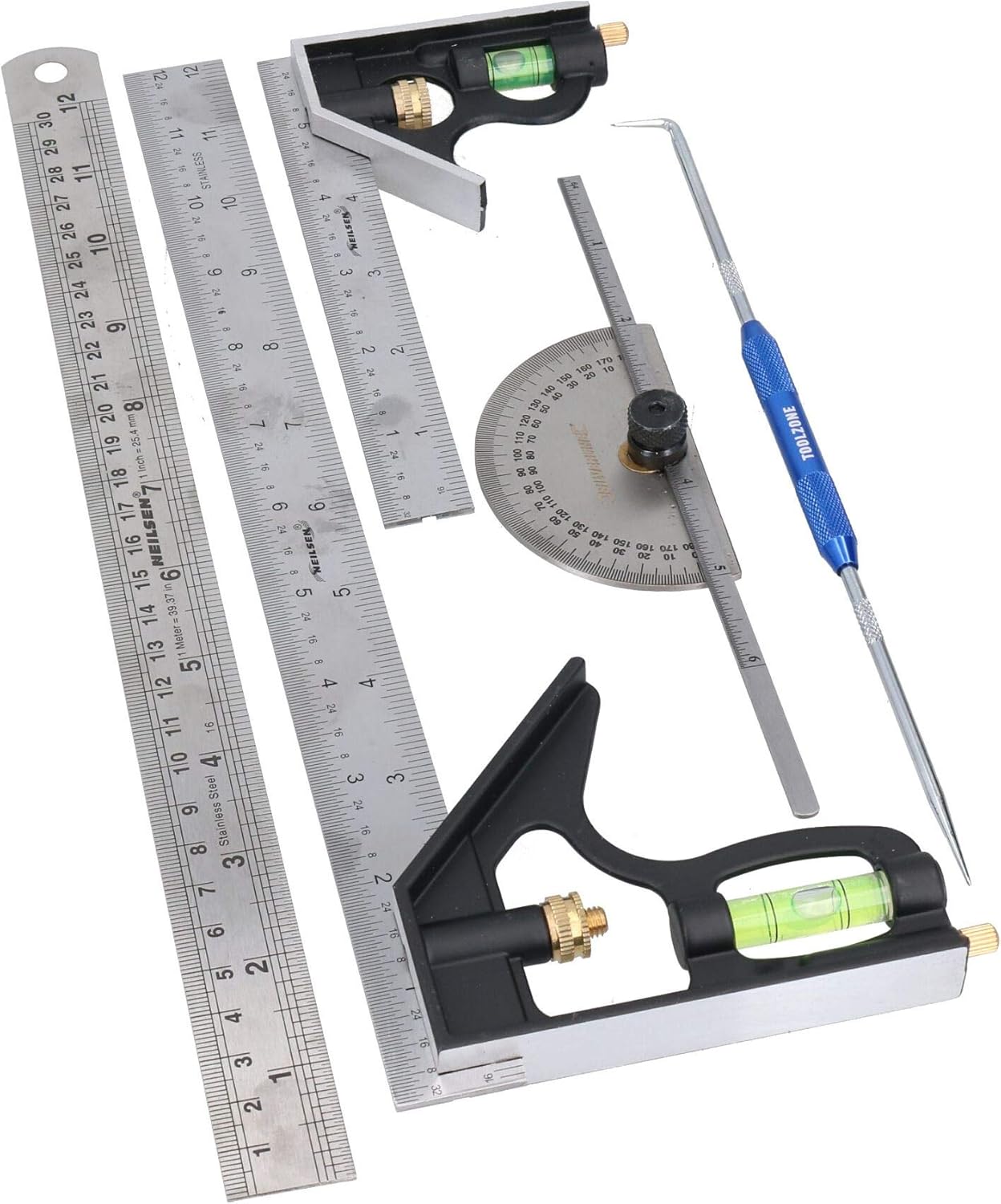 Marking Layout Measurement Engineers Kit Ruler Scriber Set Square Protractor 5pc