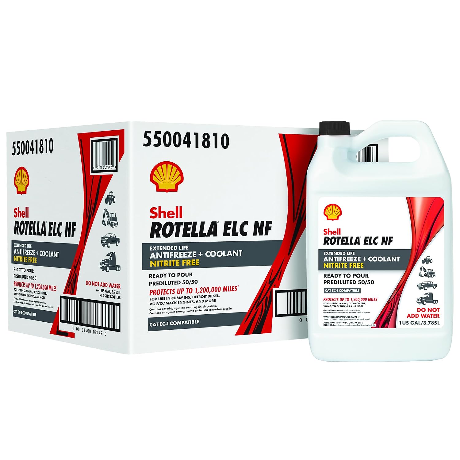Shell Rotella Extended Life Nitrite-Free Antifreeze + Coolant Pre-Diluted 50/50 (1 Gallon Case of 6)