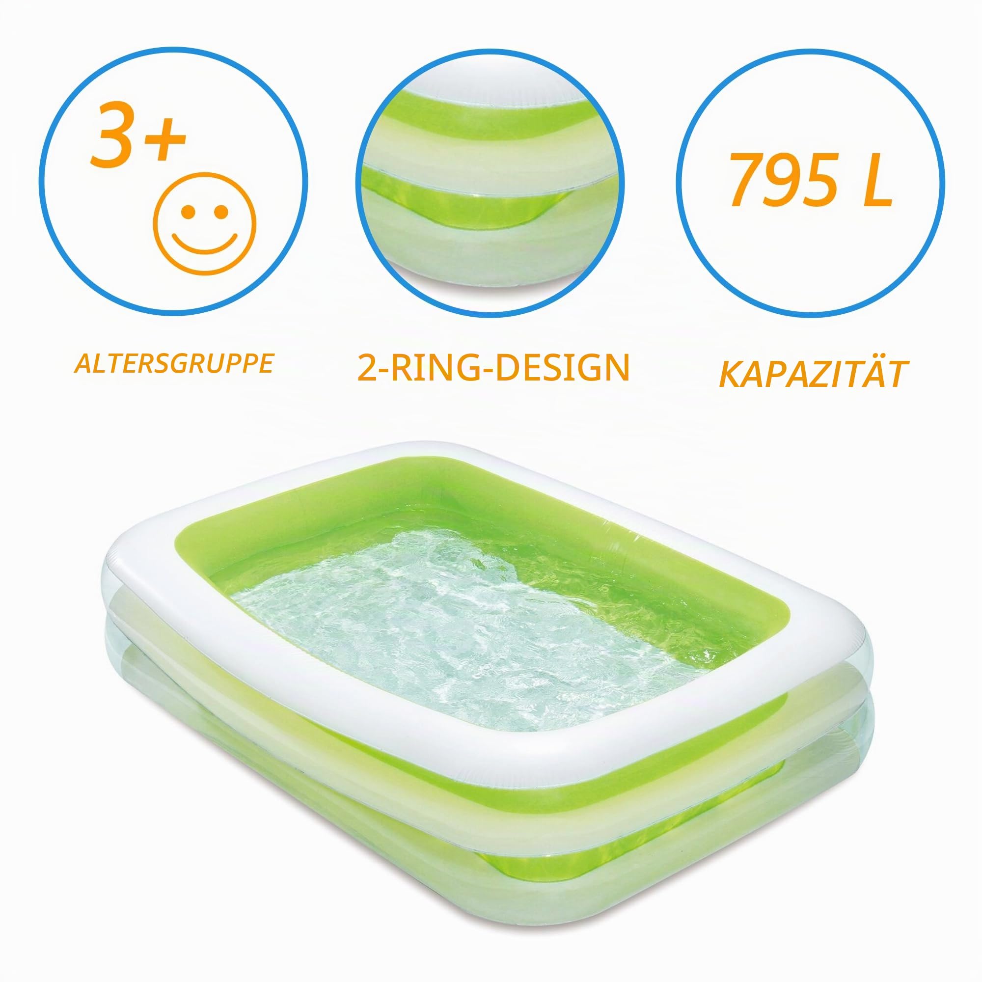 Summer Waves Pool, Aufblasbarer Pool, Familienpool, Gartenpool, Rechteckiger Pool, 2,62 M x 1,75 M x 46 cm