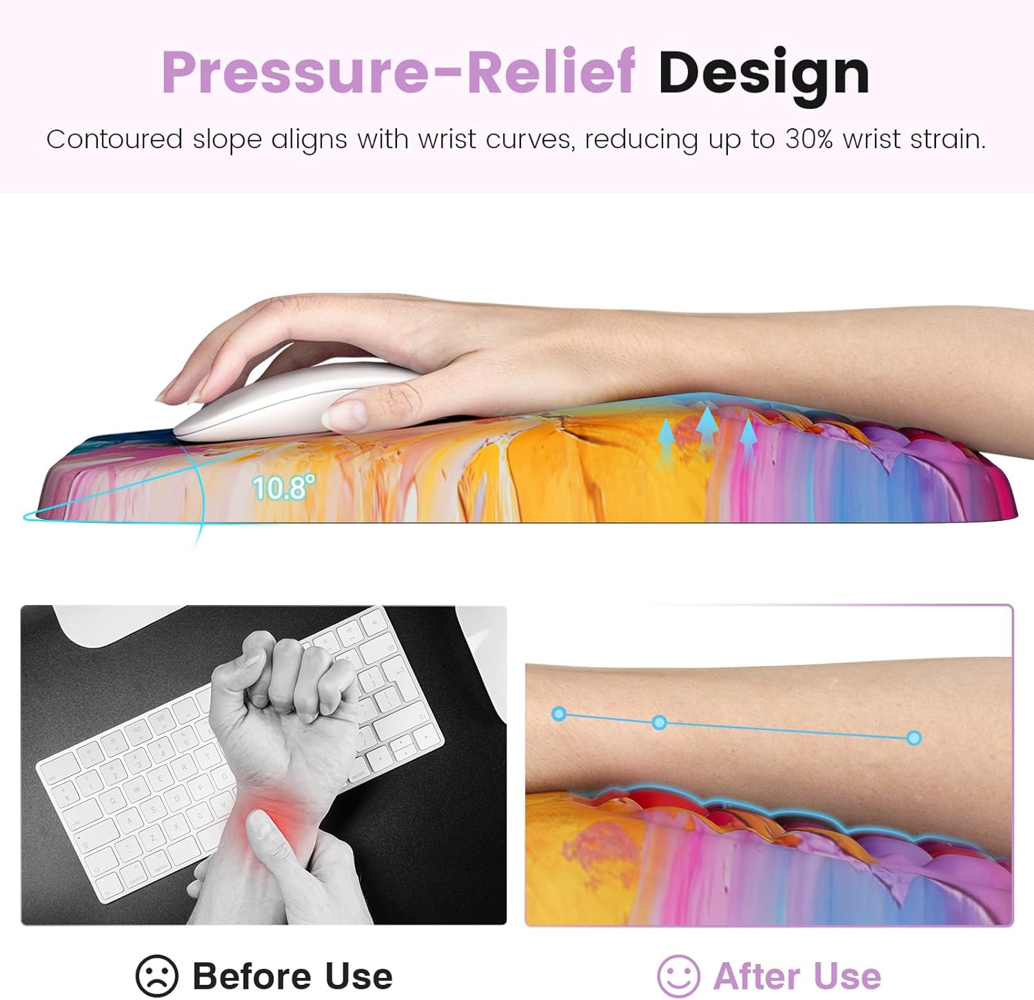 Ospelelf Mouse Pad with Wrist Rest Ergonomic Comfortable Pain Relief Mousepad Wrist Support for Computer Multicolored - Image 2