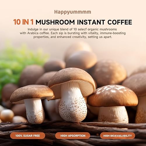 Miniatura 5 de Café de hongos Café instantáneo en polvo de hongo melena de león, reishi, chaga, cordyceps y cola de pavo Alternativa para la energía, claridad
