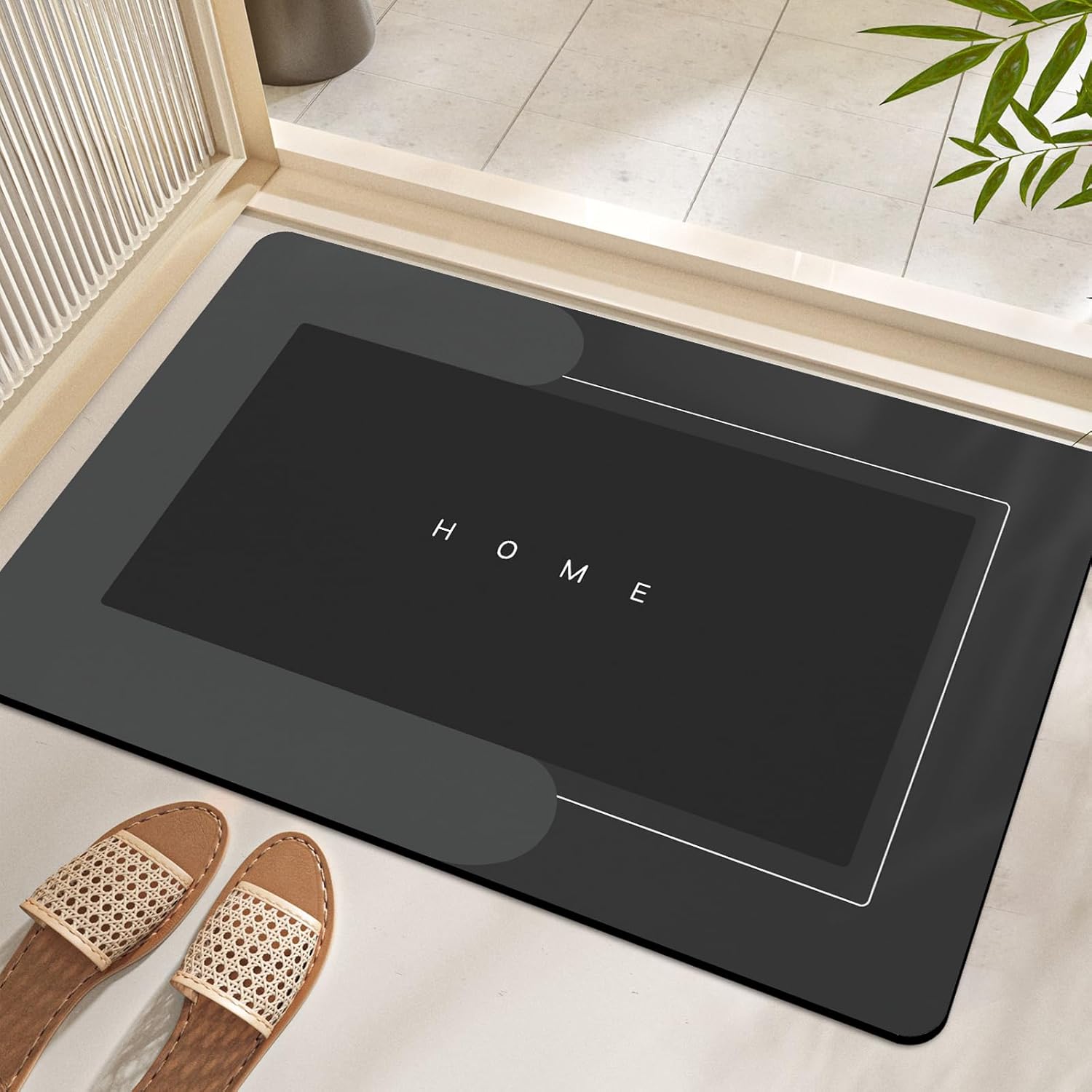 Super Absorbent Bath Mat Quick-Drying Thin Bathroom Mat Non-Slip Stain Resistant Bathroom Rug Kitchen Living Room Floor Mat Easy To Clean Shower Rug for Bathtub (Rectangle Dark Gray, 40x60cm)