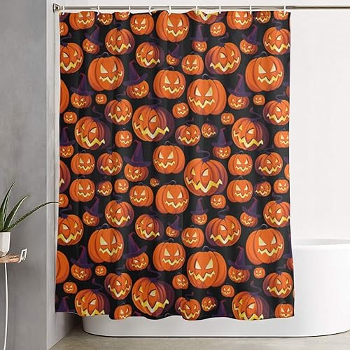 Miniatura 7 de Cortina de ducha de plástico de calabaza de Halloween, 60 x 72 pulgadas, cortinas de ducha extra largas para baño, juego de cortinas de baño con