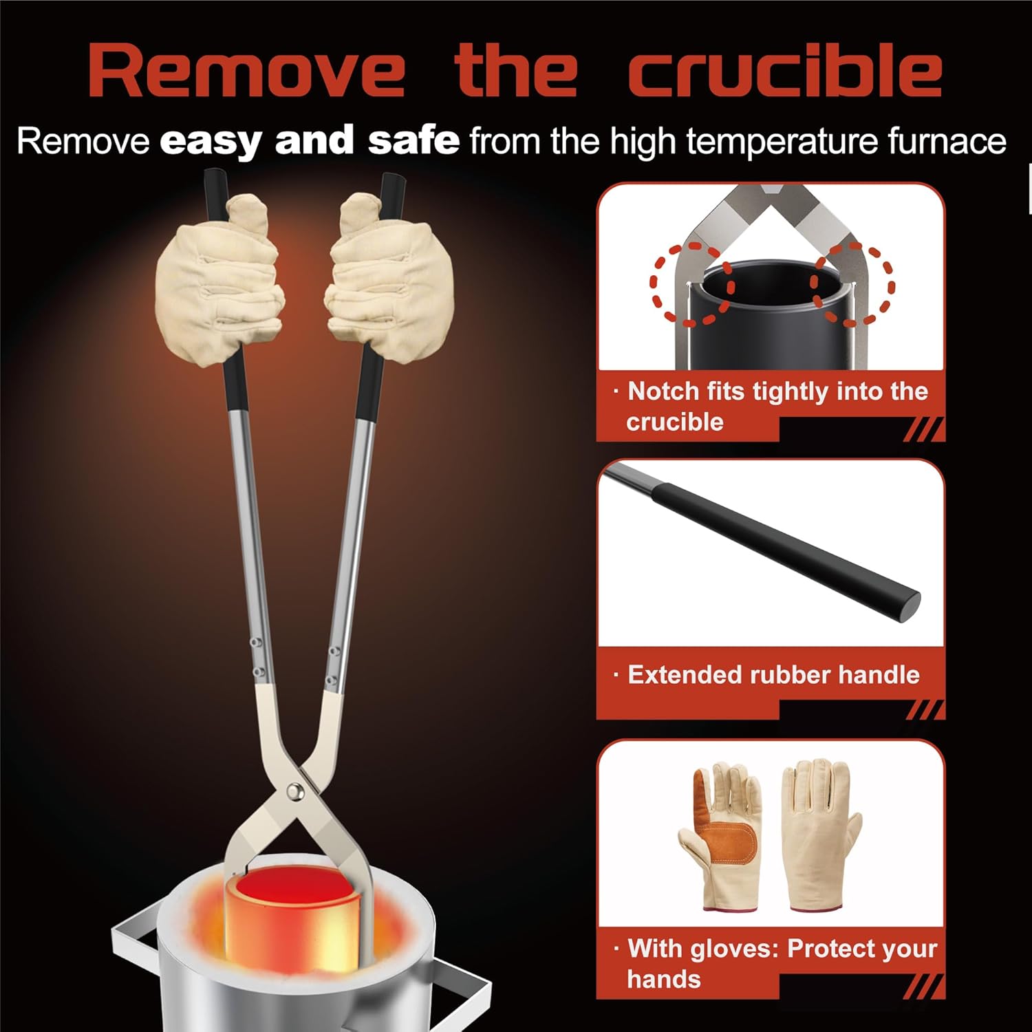 Nelyrho 6kg Crucible Tongs Set Pro with 2 Graphite Crucibles 6kg, 2 Crucible Tongs, Graphite Ingot Mold and Gloves, for Casting Metal