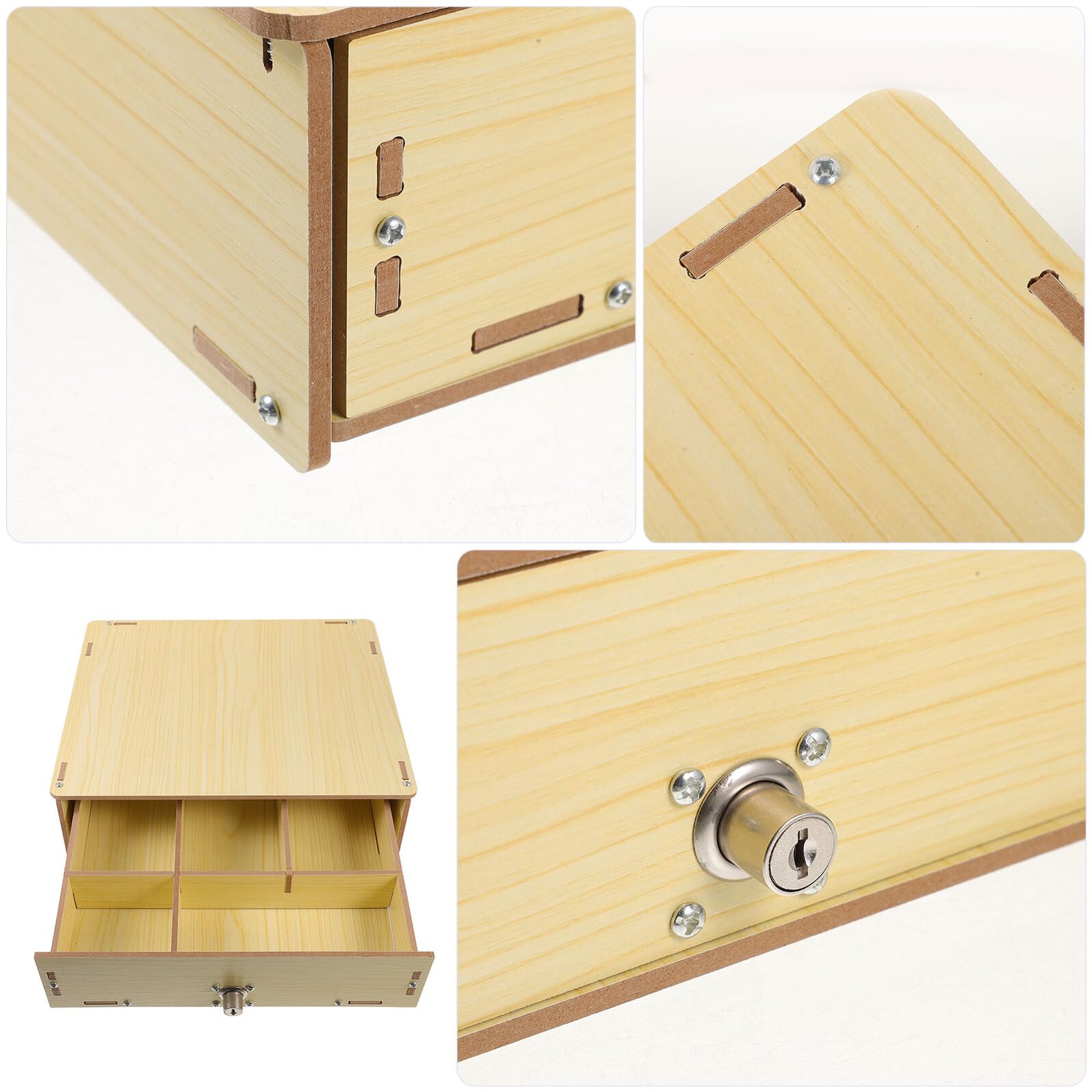 Veemoon Organizer da Scrivania in Legno per Contanti Scomparti Multipli, Risparmio Spazio, per Negozi e Uffici Chiavi di Sicurezza Beige
