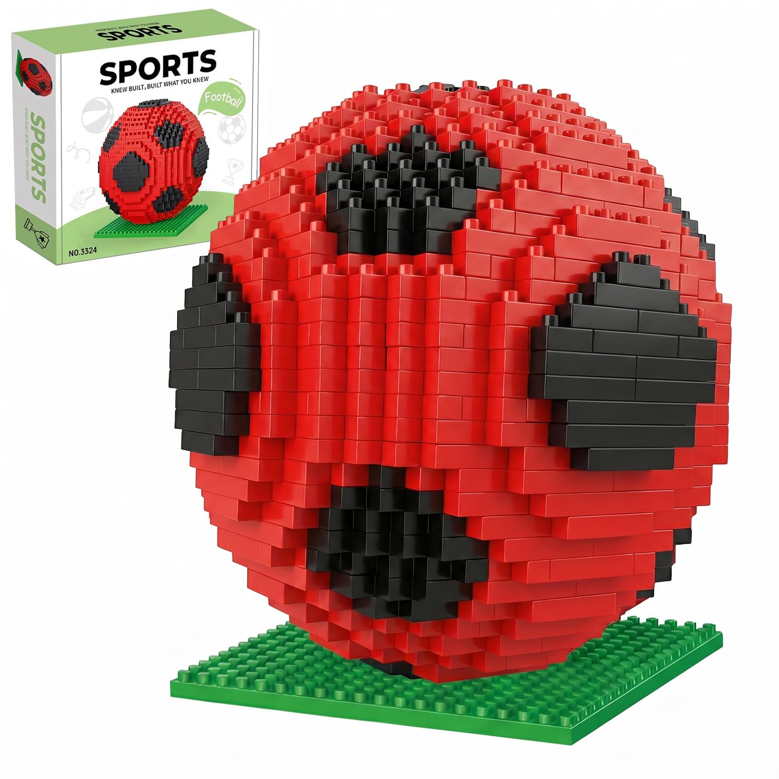 OHiZVZV Premium Red Soccer Themed Building BlocksCollection, Deluxe Modular Display System, Fully Customizable Sports Ornamentwith Enhanced Connectivityfor Desk, Shelf and Cabinet Decor Applications