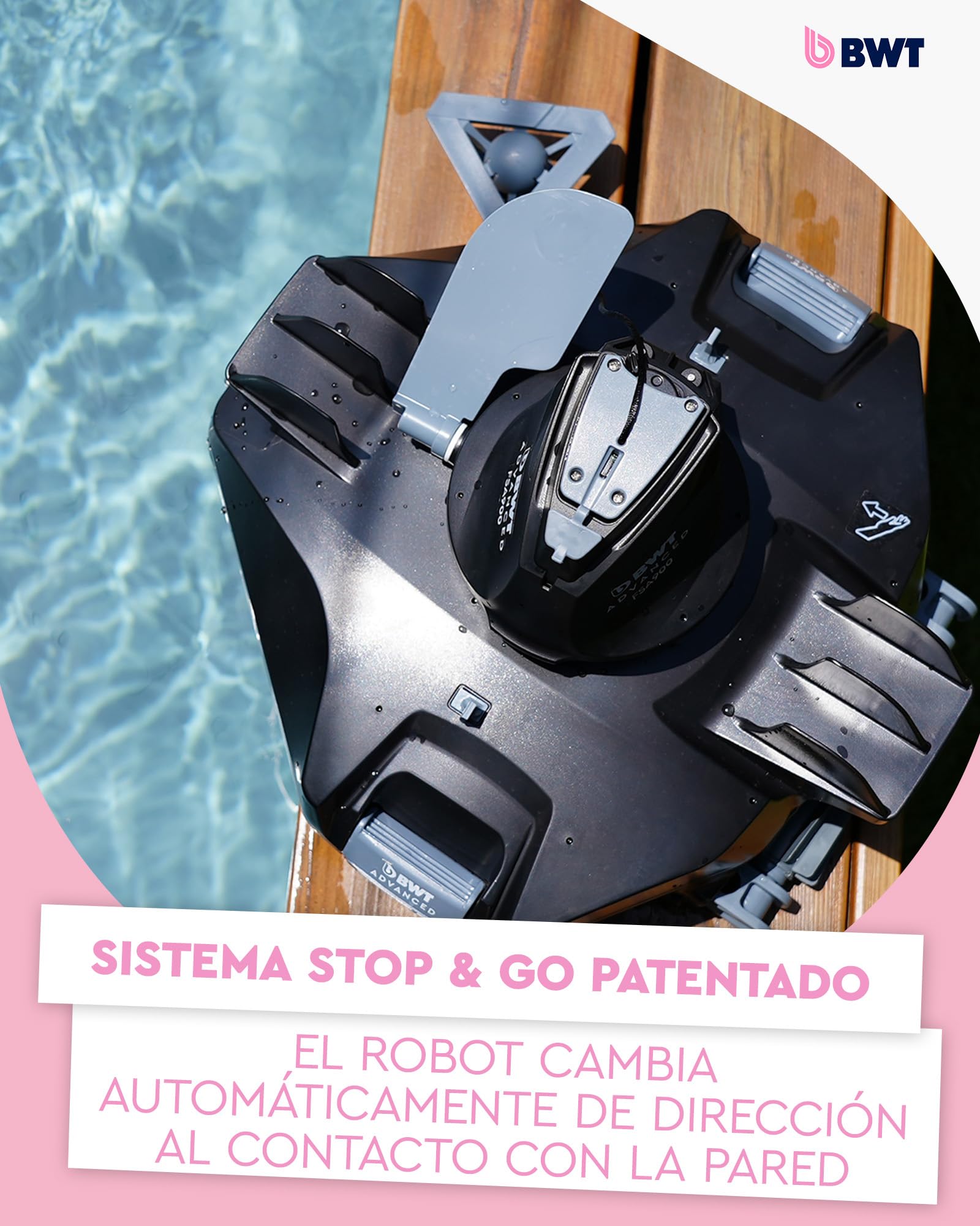 BWT Robot limpiafondos de Piscina FSA900 - Poolboy automático eléctrico de batería para la Limpieza sin Cable del Fondo Mediante el Sistema Stop & Go