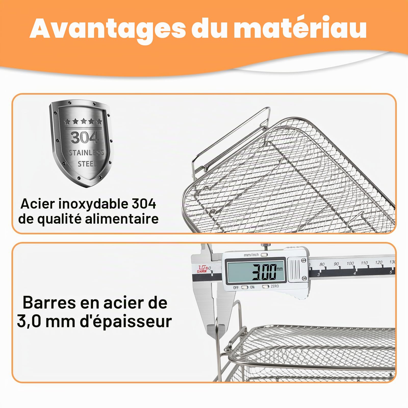 ENSINE Accessoires Air Fryer pour Ninja Foodi FlexDrawer 10,4 L AF500EU, Grille Air fryer Compatible COSORI TWINFRY Dual Blaze 10L – Racks Airfryer 2-en-1 Empilables, Double Niveau, Inox Durable