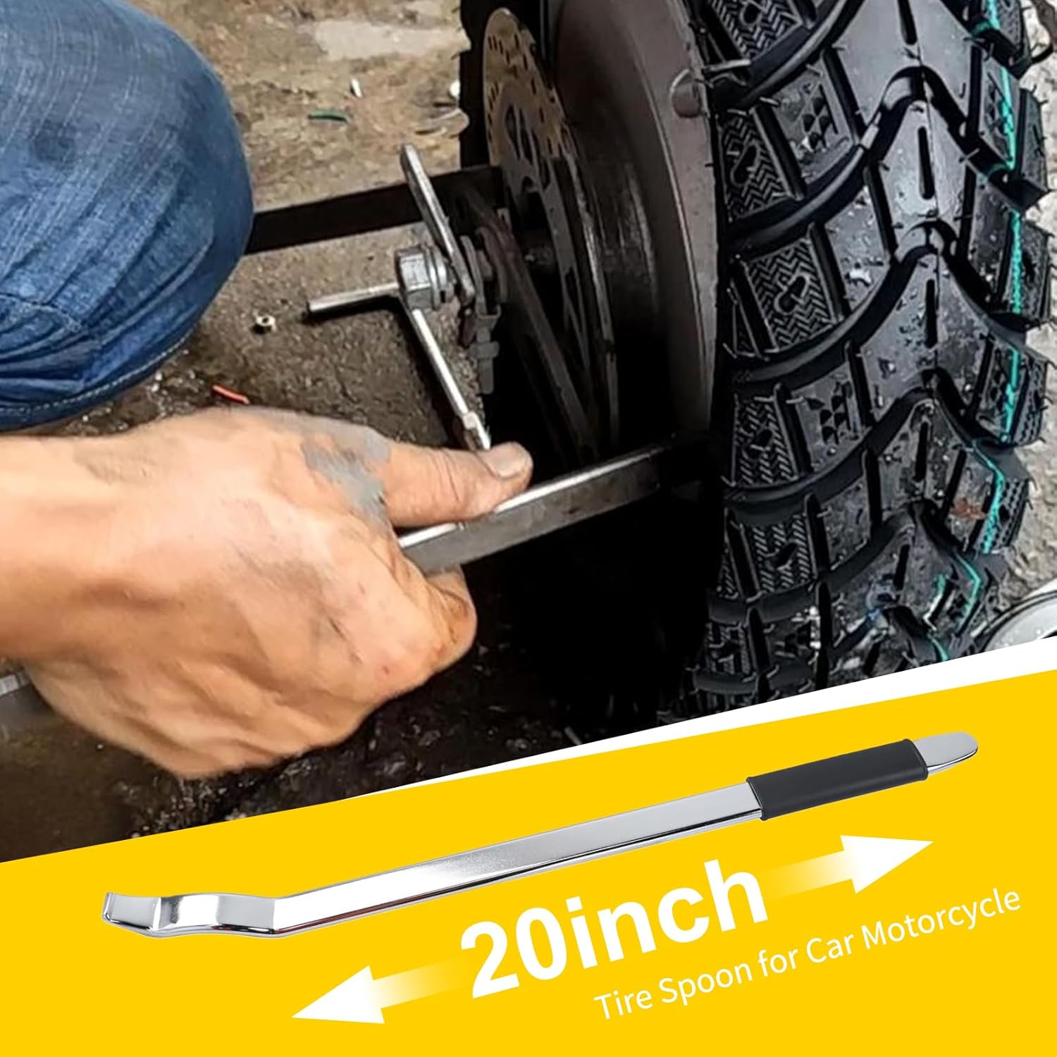2 Pack Tire Spoon Set,12in and 20in Tire Iron Spoon with Rubber Handle,Heavy Duty Bead Lifting Tool for Tricycle Car Truck and Motorcycle Bike
