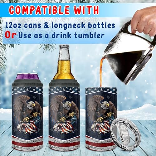 Miniatura 6 de winorax Vaso enfriador de latas de la bandera estadounidense 4 en 1 con aislamiento de acero inoxidable con la bandera de Estados Unidos, taza de