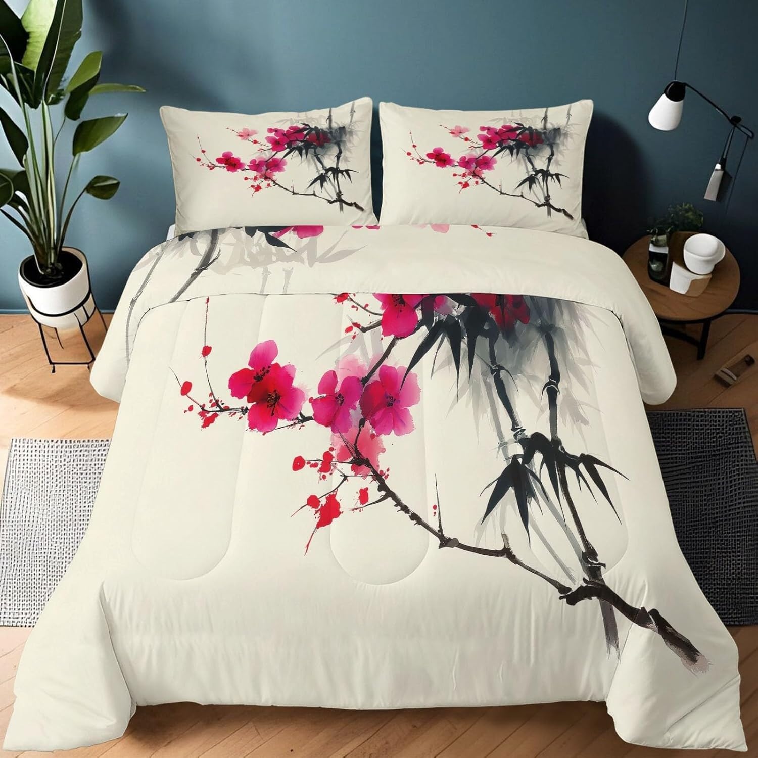 Couette 240x260 chaude sans housse bambou lavable adulte avec 2 taies d'oreiller