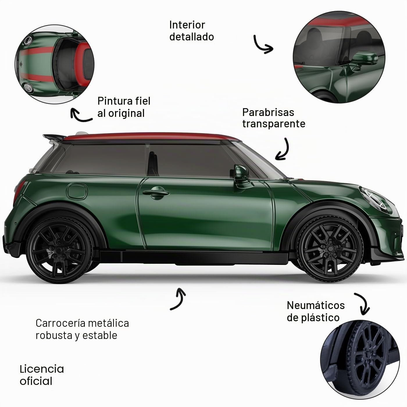 JAMARA 402258 Mini John Cooper Works Diecast 1:43 Verde Modelo Coche Metal Cuerpo Miniatura Coche Coleccionista Juguete Niños Idea de Regalo