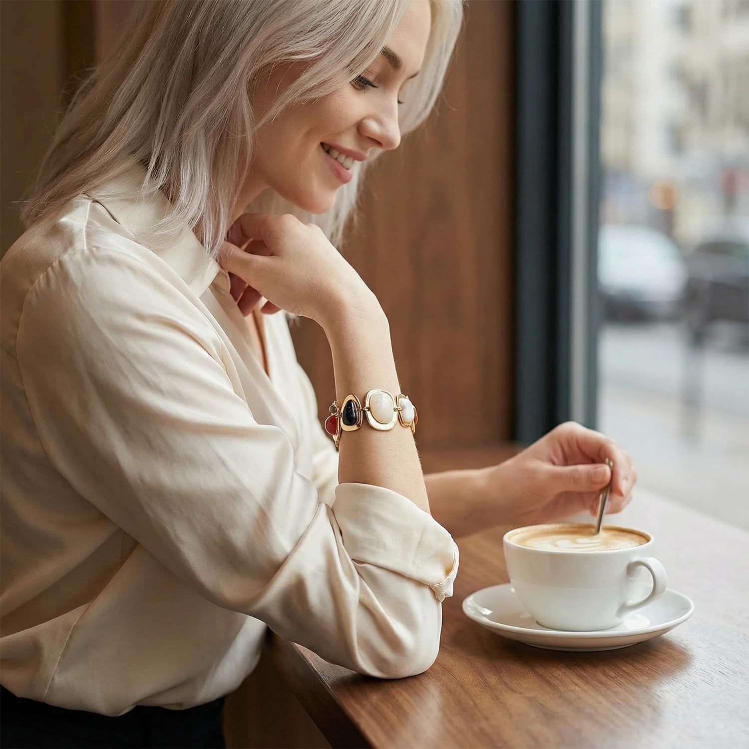 BVGA Gold Multi-Gemstone Charm Bracelet for Women Colorful Vintage Resin Gem Bracelet Jewelry Gifts - Image 6