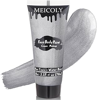 Metallic Silver Face Body Paint for Tin Man Makeup,2.37Oz Large Tube Wat...