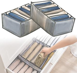 2PC Wardrobe Clothing Organizer Mesh Clothes Storage Organizers,7 Grids Closet Drawer Divides Storage Organization Box for Thin Jeans,T-shirts,Skirts,Dresses,Yoga pants,Jean Organizers for Closet