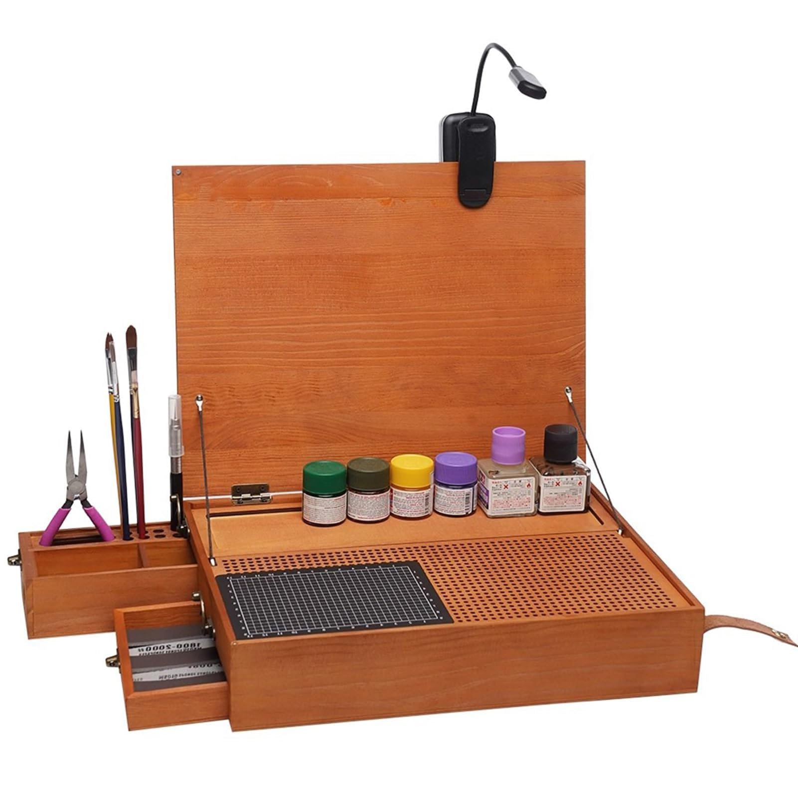Modellismo portatile, postazione di lavoro for modellismo, banco da lavoro for assemblaggio con luce LED e cassetto, strumenti for bricolage, tappetino da taglio da 3 mm