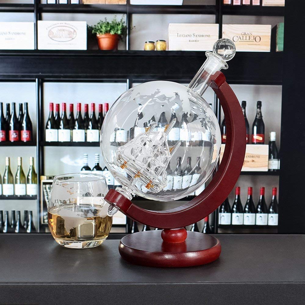Whiskey & Wine Globe Decanter Set 1500ml Glass Decanter Gift Set with Ship for Liquor, Scotch