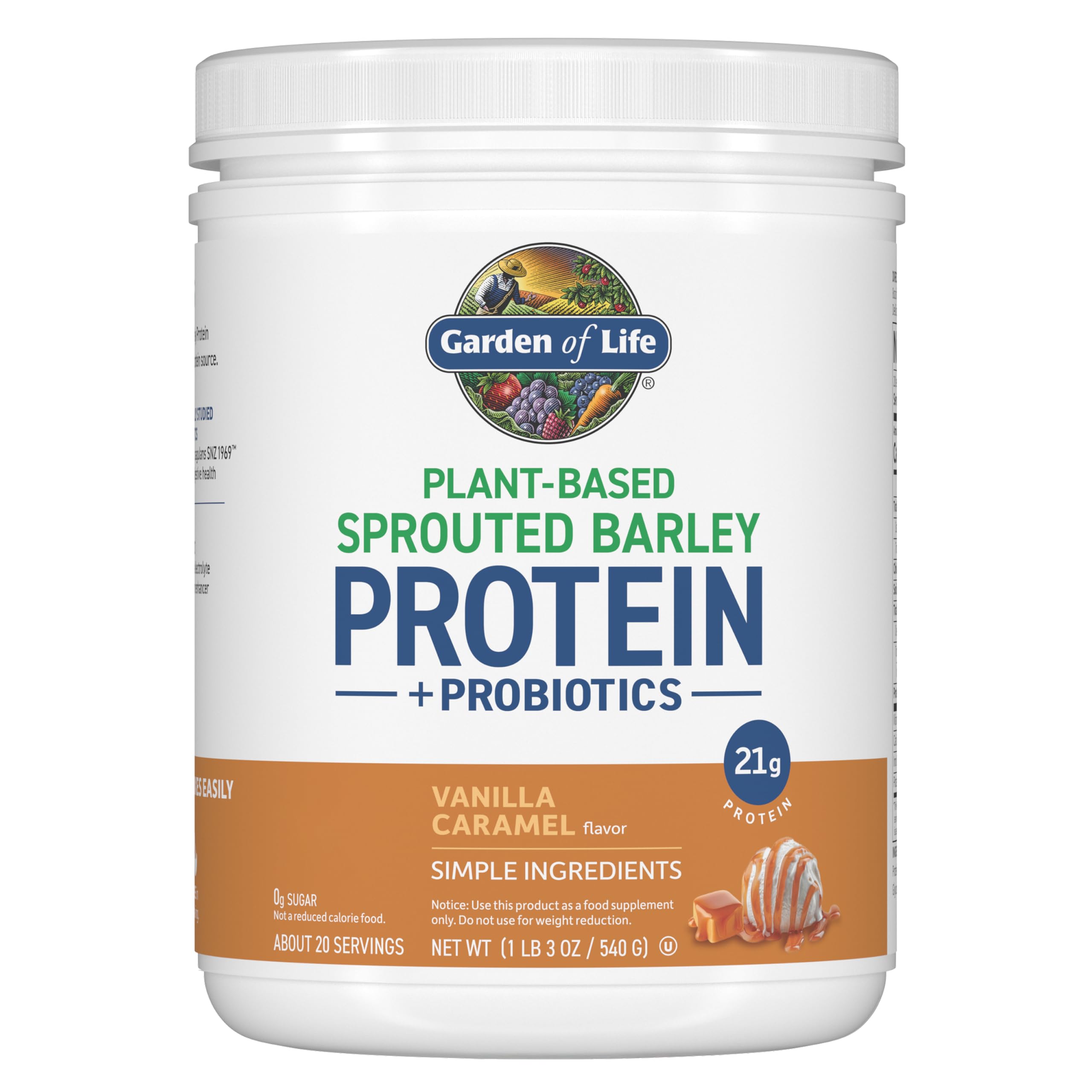 Garden of Life Proteína de cevada germinada em pó, baunilha caramelo, 21 g, 20 porções