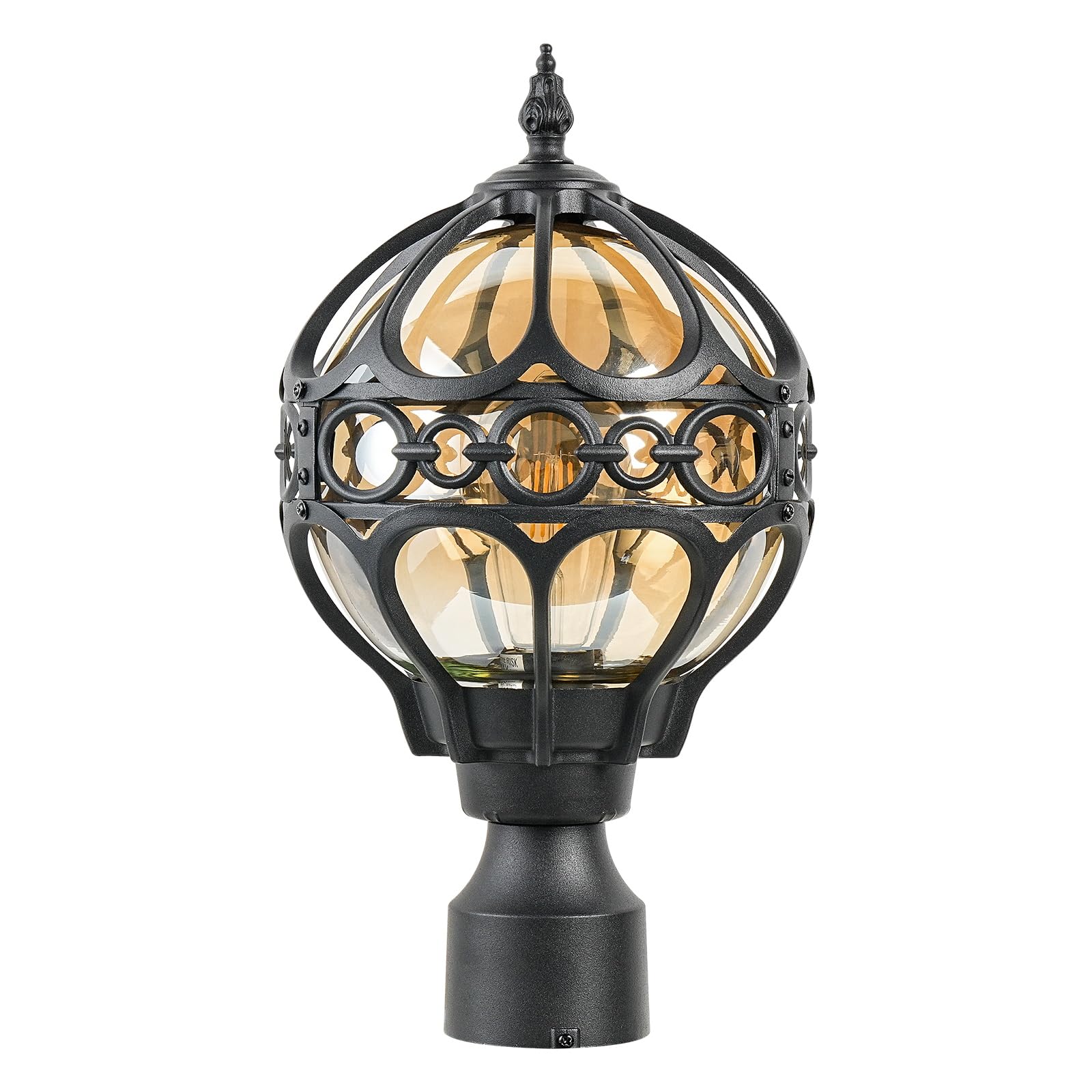 Flybling Black Outdoor Globe Post Light, Exterior Waterproof Rustproof Sphere Outside Post Lamp Fixture, Farmhouse Aluminum Pillar Lantern for Porch