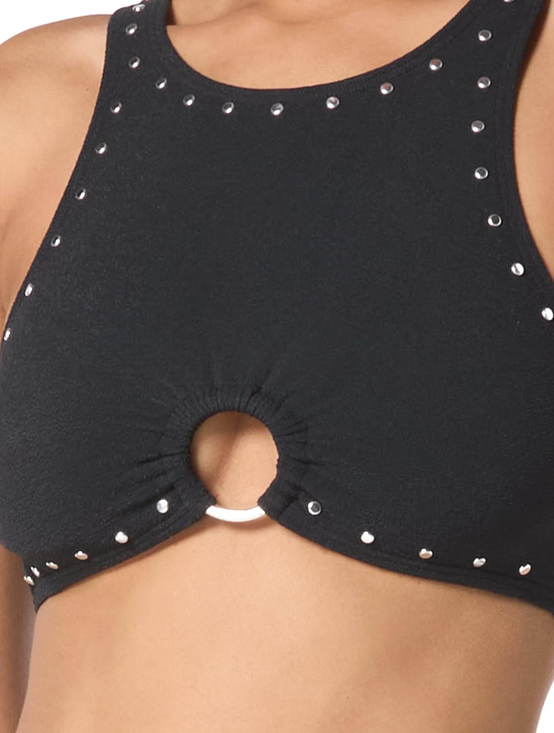 Michael Kors Womens Crepe Solids Ring Front Crop Top - Image 3