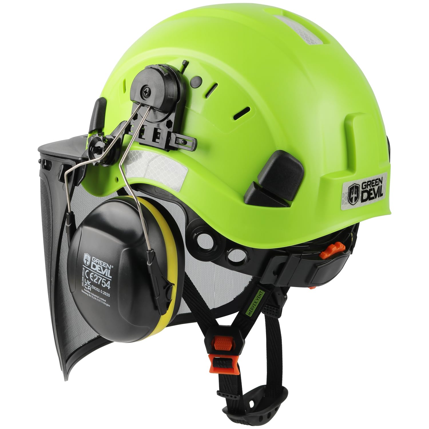 GREEN DEVIL Casco protettivo per motosega, protezione forestale, casco di sicurezza con protezione dell'udito, paraorecchie e visiera, 3 in 1, set di casco, resistente agli urti, comoda ventilazione
