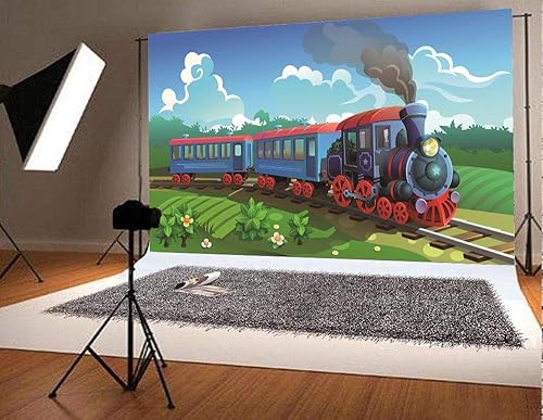 Miniatura 5 de GYA Telón de fondo de fiesta de tren de 7 x 5 pies para fotografía, fondo de tren de Navidad, fiesta de cumpleaños, aventura, familia, niños,