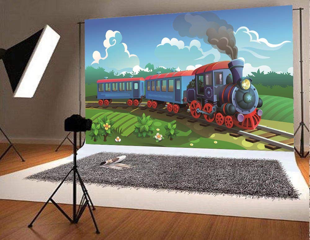 Christmas Polar Express Train Photography Backdrop, Railroad Tracks
