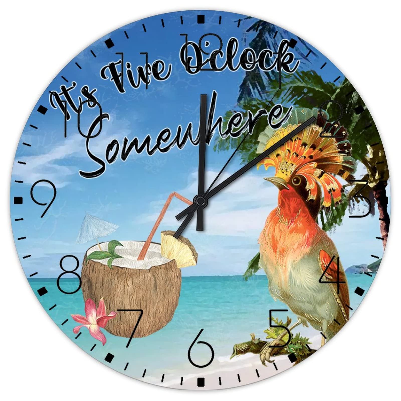 Horloge murale 30,5 cm it's 5 o'clock somewhere en bois rond